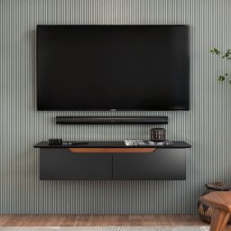 Rack Bancada Suspensa 2 Portas Design Flutuante Flow Ej Móveis:preto - 3