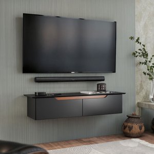 Rack Bancada Suspensa 2 Portas Design Flutuante Flow Ej Móveis:preto