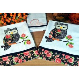 Kit de Cozinha Bordado Patchwork - Coruja com Laço Arte & Tear - 1