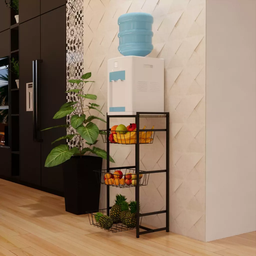 Fruteira 3 Cestos Cozinha Preta em Aço Base Mdf Amadeirado - 2