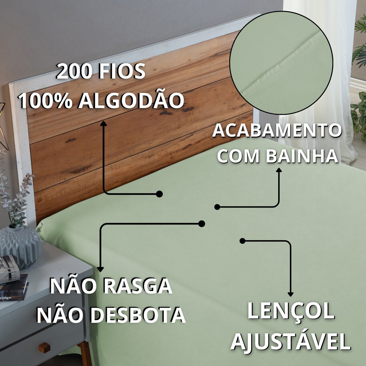 Lençol Casal Padrão Algodão 200 Fios sem Elástico Forro de Cama para Hotelaria Pousada:verde Bebe - 5