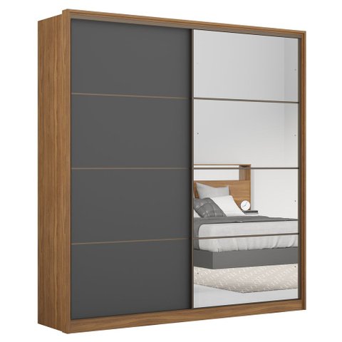 Guarda Roupa Casal 2 Portas 1 com Espelho 3 Gavetas Belga D02 Amendola/Grafito - Mpozenato