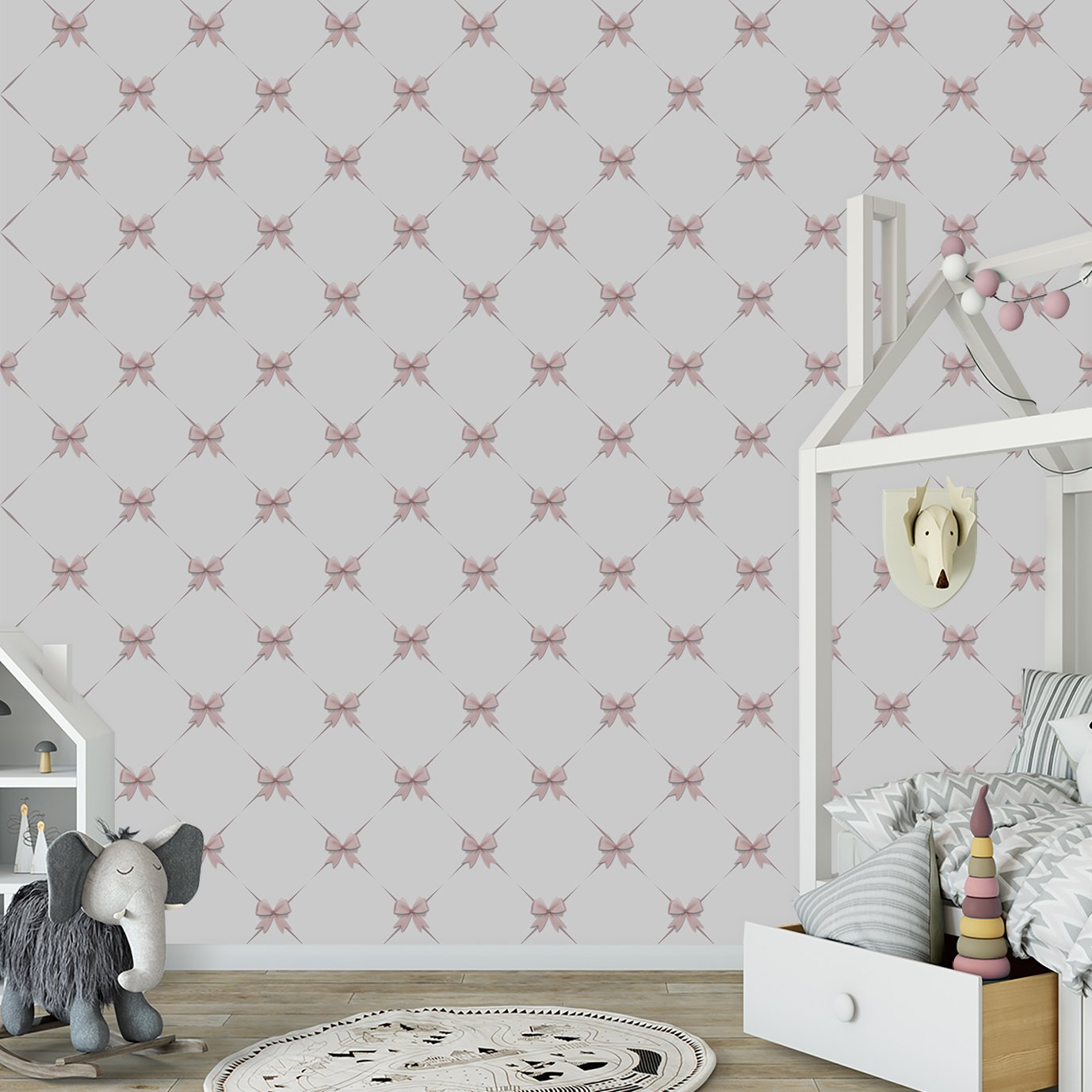 Papel de parede lacinho infantil para quarto de bebê menina M² PP132 - 5