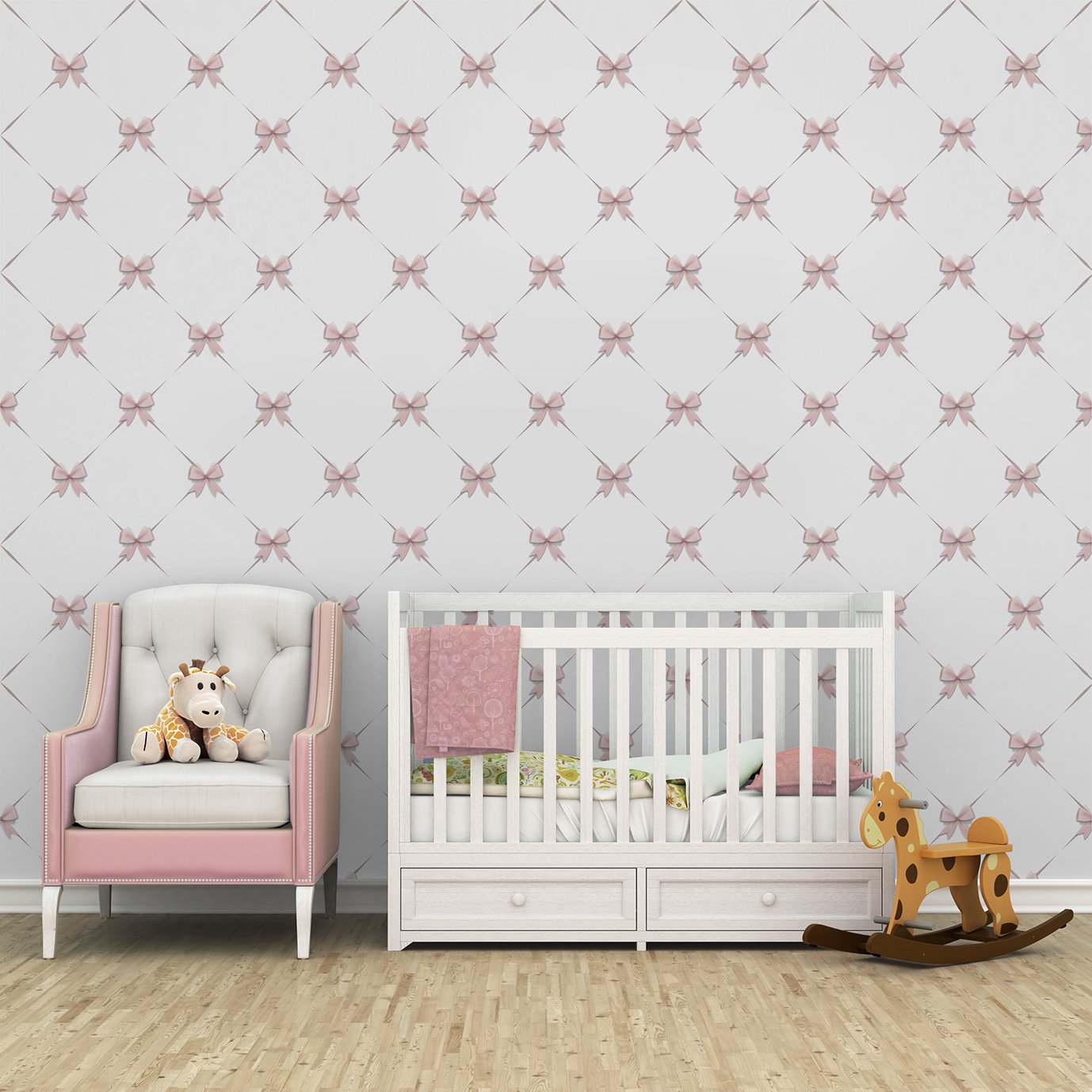 Papel de parede lacinho infantil para quarto de bebê menina M² PP132 - 4