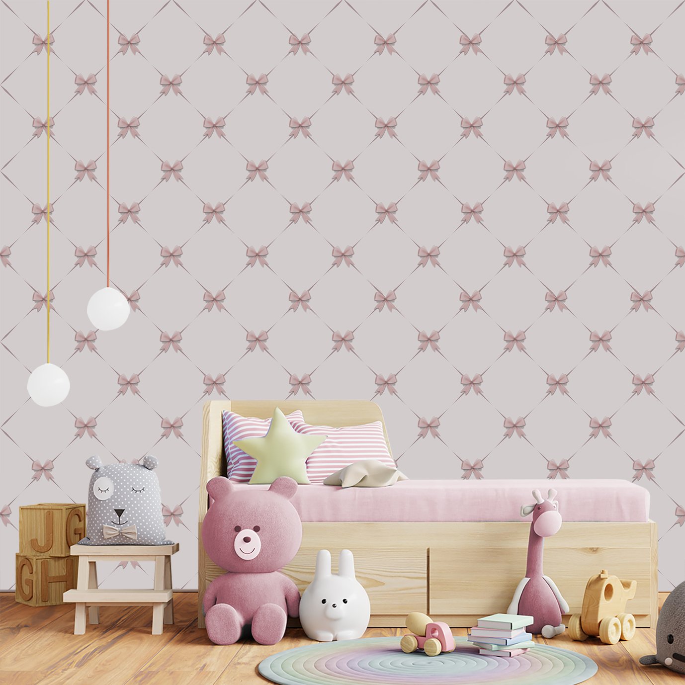 Papel de parede lacinho infantil para quarto de bebê menina M² PP132 - 3