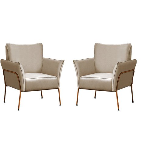 02 Poltrona para Sala Decorativa Lotus Bronze Assento Veludo Bege - Iben Móveis