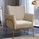 Ver imagem 3 de 02 Poltrona para Sala Decorativa Lotus Bronze Assento Veludo Bege - Iben Móveis