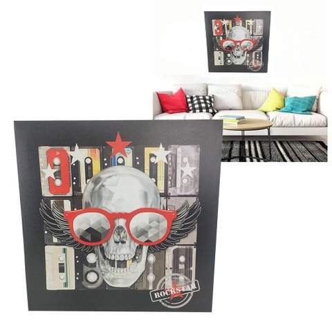 Quadro Decorativo Caveira Rockstar Moldura 50x50 Musica Banda Sala Quarto Parede Enfeite Decoraçao A