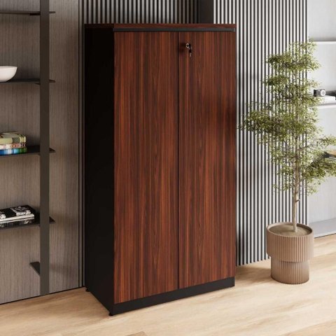 Armário Alto para Escritório 2 Portas 3 Prateleiras MDP 80cm Louro Preto F5 Office