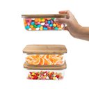 Ver imagem 2 de Kit 3 Potes de Vidro 800ml Tampa de Bambu Hermético Marmita Retangulares - Tud