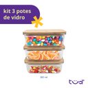 Ver imagem 4 de Kit 3 Potes de Vidro 800ml Tampa de Bambu Hermético Marmita Retangulares - Tud