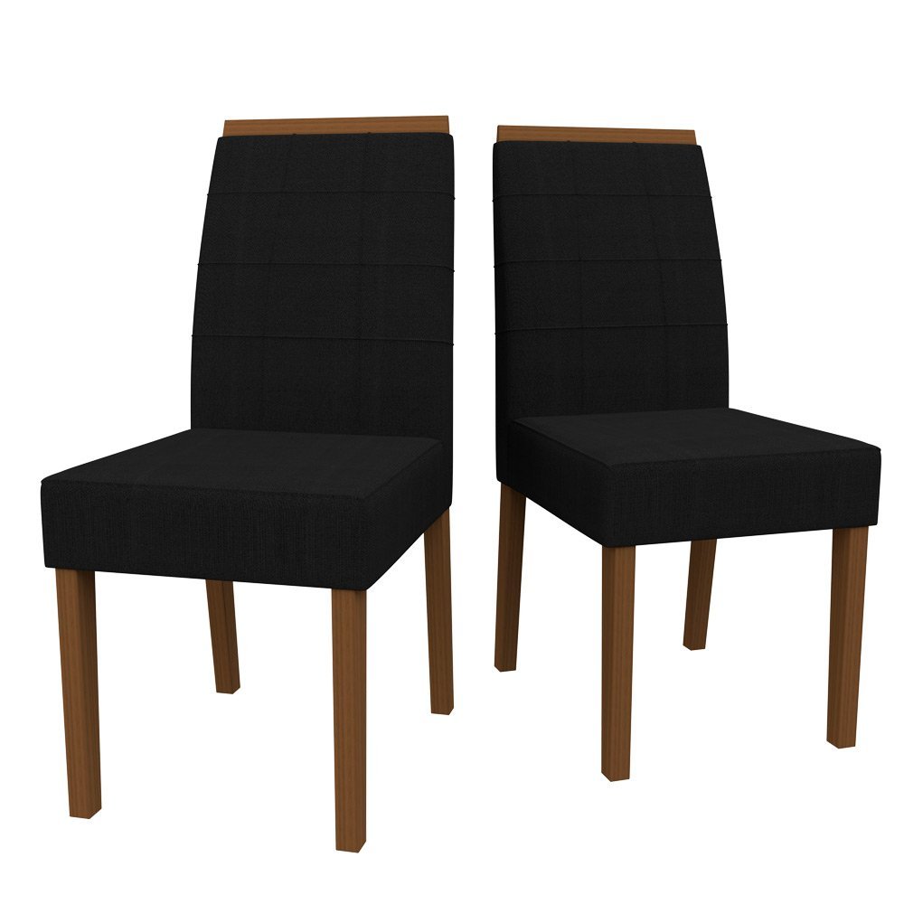 Conjunto Com 2 Cadeiras Para Sala de Jantar Estofadas Isis Madeira Maciça Amendoa Suede Preto VL07 N