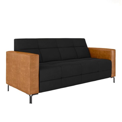 Sofá Living Decorativo Houston 2 Lugares 180cm Pés em Metal Veludo/ Pu Preto/ Caramelo G33 - Gran Be