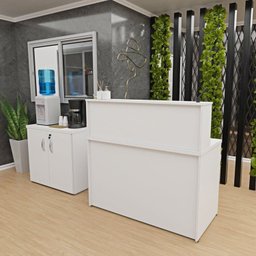 Kit 2 Peças com Balcão para Atendimento Recepção Consultório e Armário Multiuso Baixo - 1