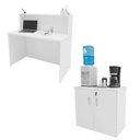Ver imagem 4 de Kit 2 Peças com Balcão para Atendimento Recepção Consultório e Armário Multiuso Baixo Branco