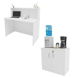 Kit 2 Peças com Balcão para Atendimento Recepção Consultório e Armário Multiuso Baixo - 4
