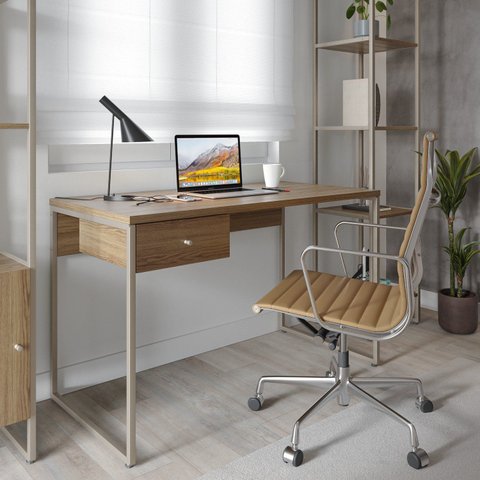 Mesa Escrivaninha Voss 1,2 X X 1 Gaveta 120cm Industrial Freijó E Champanhe