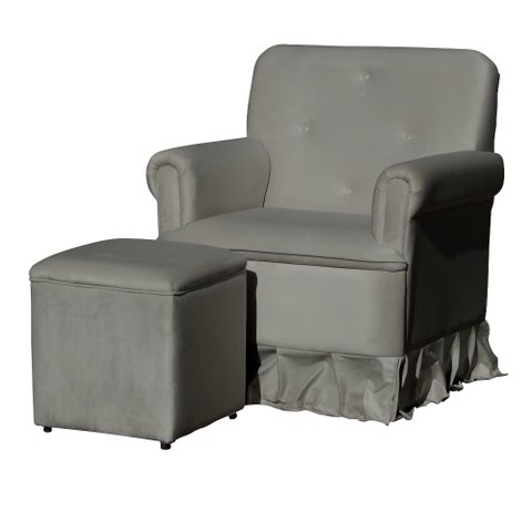 Poltrona Laura Amamentação Balanço Mais Puff - Quarto Bebê Amamentação - Veludo - Estopar Laura Mais