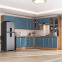 Ver imagem 1 de Cozinha Compacta Planejada 10 Peças 1 Paneleiro Duplo 5 Aéreos 4 Balcões Soho CabeCasa MadeiraOriginals Azul/F