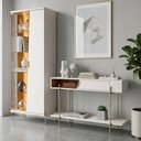Ver imagem 5 de Kit Aparador 135cm e Cristaleira 2 Portas Pés Industrial Dourado Mosele C04 Off White Matte Freijó -