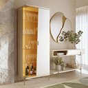Ver imagem 1 de Kit Aparador 135cm e Cristaleira 2 Portas Pés Industrial Dourado Mosele C04 Off White Matte Freijó -