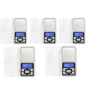 Kit 5 Balanças de Bolso Digitais Pocket Scale de Alta Precisão Eletrônicas Portáteis 500g:prata/únic