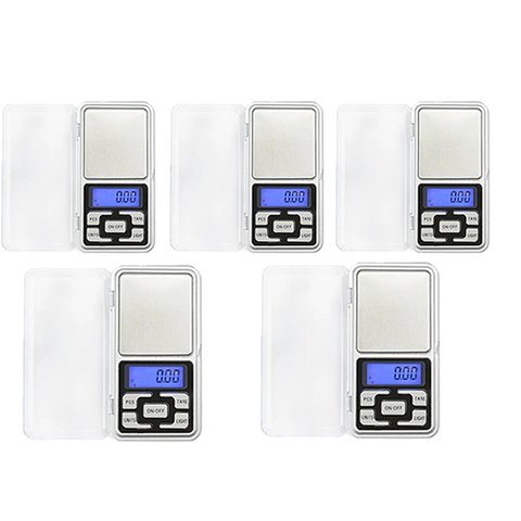 Kit 5 Balanças de Bolso Digitais Pocket Scale de Alta Precisão Eletrônicas Portáteis 500g:prata/únic