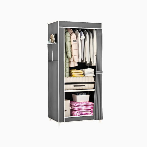 Mini Closet Dobrável com Capa de Tecido 1 Porta Cor Cinza