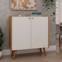 Ver imagem 1 de Balcão Buffet 100% MDF 2 Portas Pés em Madeira Maciça Bege/Cinamomo/White