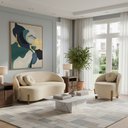 Ver imagem 2 de Conjunto 01 Poltrona + Sofá Curvo Orgânico Amsterdã Bouclê Bege - Montanari's Decor