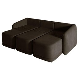 Sofá Cama Modulado Retrátil e Reclinável Decorativo Varsóvia 276cm Veludo Marrom G33 - Gran Belo - 5