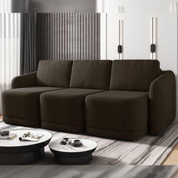 Sofá Cama Modulado Retrátil e Reclinável Decorativo Varsóvia 276cm Veludo Marrom G33 - Gran Belo - 1