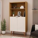 Ver imagem 1 de Estante Livreiro com Molduras Detalhes em 45° e 2 Portas Pés em Madeira Maciça Bege/Cinamomo/White 100% MDF