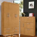 Ver imagem 1 de Conjunto Guarda Roupa e Sapateira Casal Enzo 4 Portas 4 Gavetas MDF MDP Naturalle Framar