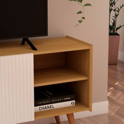 Rack para Tv até 65 Pol 100% Mdf Molduras 45° 2 Portas e Pés em Madeira Maciça - 4