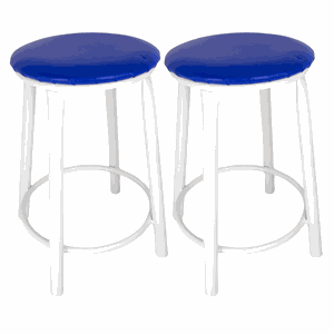 Kit 2 Banquetas Baixa Banco Cozinha Americana Balcão Bar Aço:azul/branco