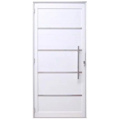 Porta de Aluminio Lambril Frisos com Puxador Linha Premium:2,10 X 0,80/direita/branco