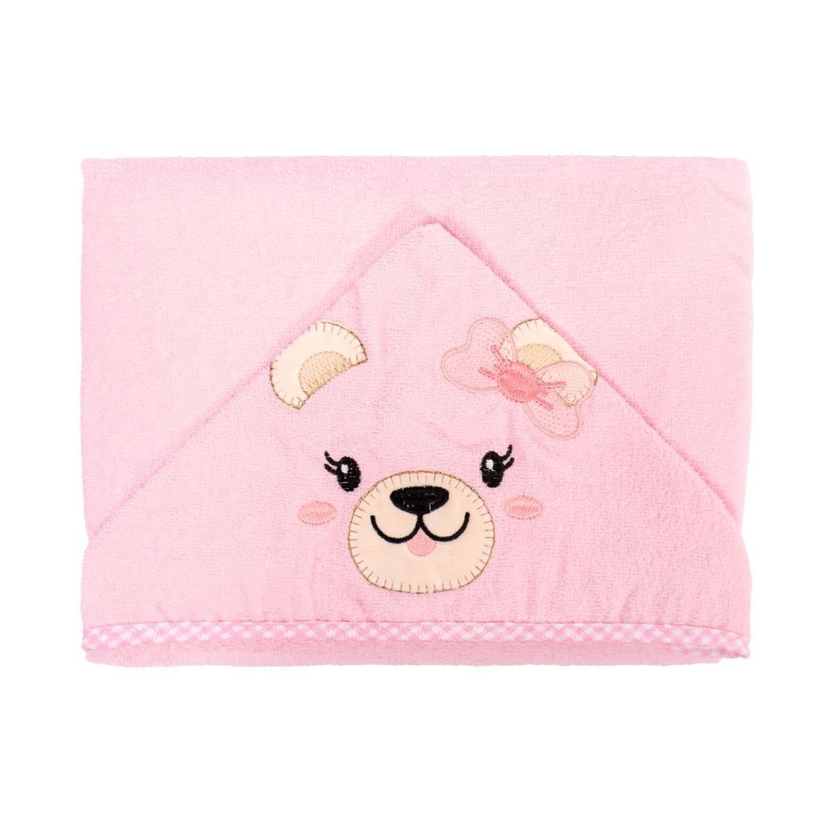 Toalha de Banho Bebe Bublim Bordada: Cachorrinha Rosa