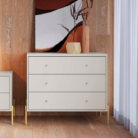 Cômoda 3 Gavetas Jasper 79x90x45 cm Branco/Dourado