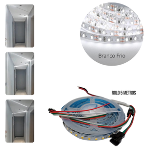 Fita De Led Adesiva 5M 2835 12V IP20 Para Perfil De Led Com Luz Sequencial De Correr Ida E Volta Par