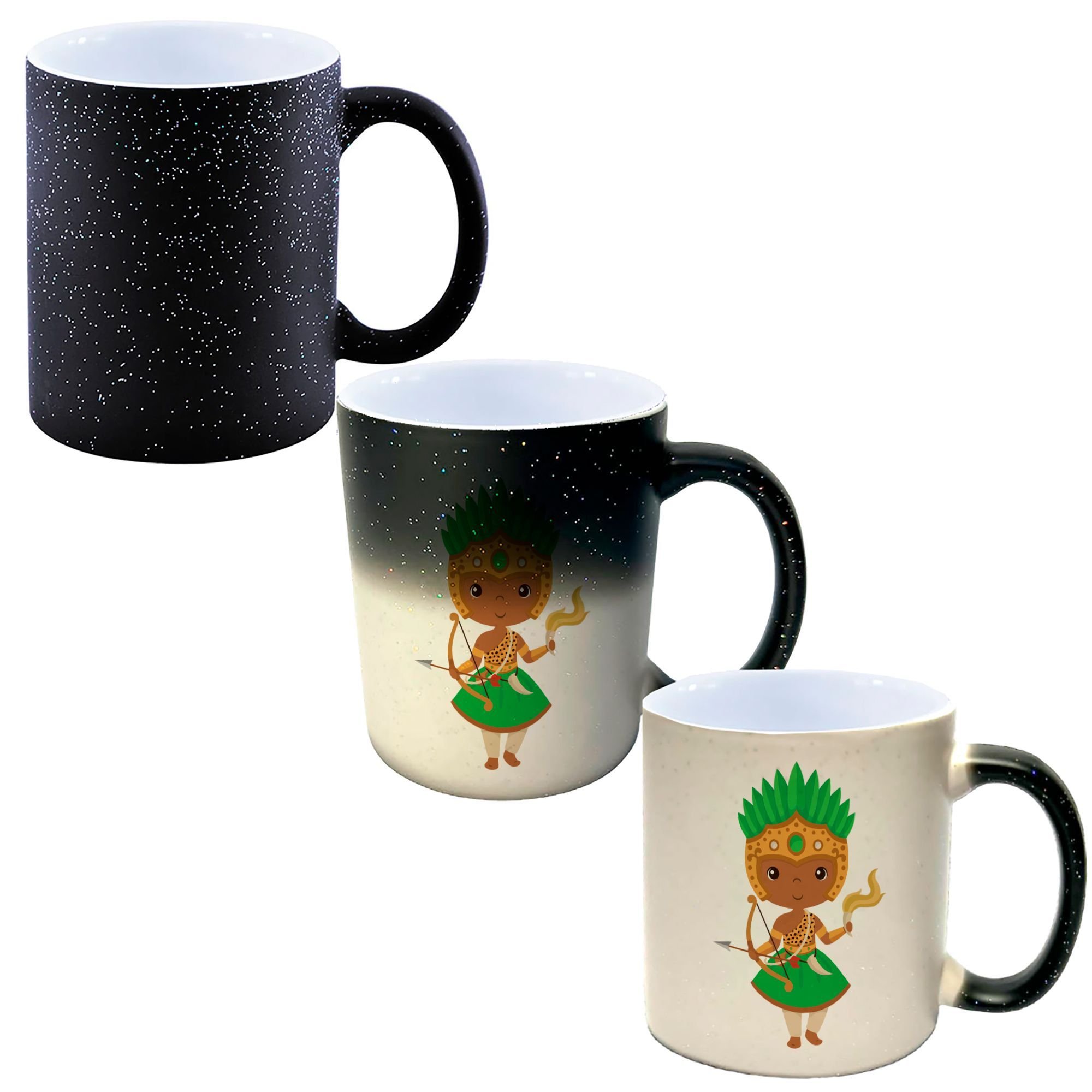 Caneca Mágica Glitter Muda de Cor Y2 Oxossi Ode Umbanda Desenho - 1