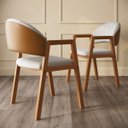 Ver imagem 6 de Kit 4 Cadeiras Poltronas Jantar Allegra em Madeira com Assento Estofada Linho e Courino Areia