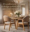 Ver mais imagens de Kit 4 Cadeiras Poltronas Jantar Allegra em Madeira com Assento Estofada Linho e Courino Areia