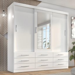 Guarda Roupa Casal Capri 3 Portas Correr 9 Gavetas C/ Espelho - 1