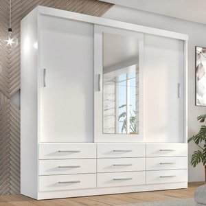 Guarda Roupa Casal Capri 3 Portas Correr 9 Gavetas C/ Espelho