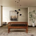 Ver imagem 5 de Conjunto Sala Jantar Nature: Mesa com 2 Bancos Madeira Pinus Rústico Escuro