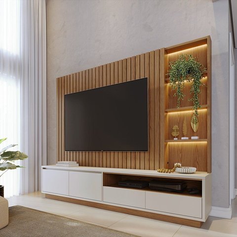 Estante para TV e Home Theater até 82 Polegadas com LED 240CMX198,2cm LED Tvs Cancun Marrom