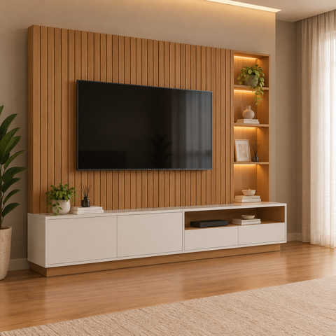 Estante para TV e Home Theater até 82 Polegadas com LED 240CMX198,2cm Tvs Cancun Marrom