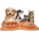 Ver imagem 1 de Comedouro Bebedouro 2 em 1 Silicone Raçao Agua Cachorro Gato Cao Pet Animais Comida Hidrataçao Tijel