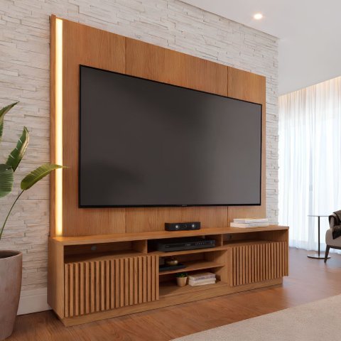 Estante para TV e Home Theater Ripado para TV até 75 Polegadas com LED 200CMX198,2cm LED 2 Portas Jordão Marrom